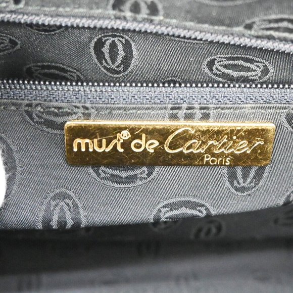 MUST DE CARTIER 2C Logo Hand Bag Leather Green Gold Made In Spain 35RH796 - Picture 13 of 15